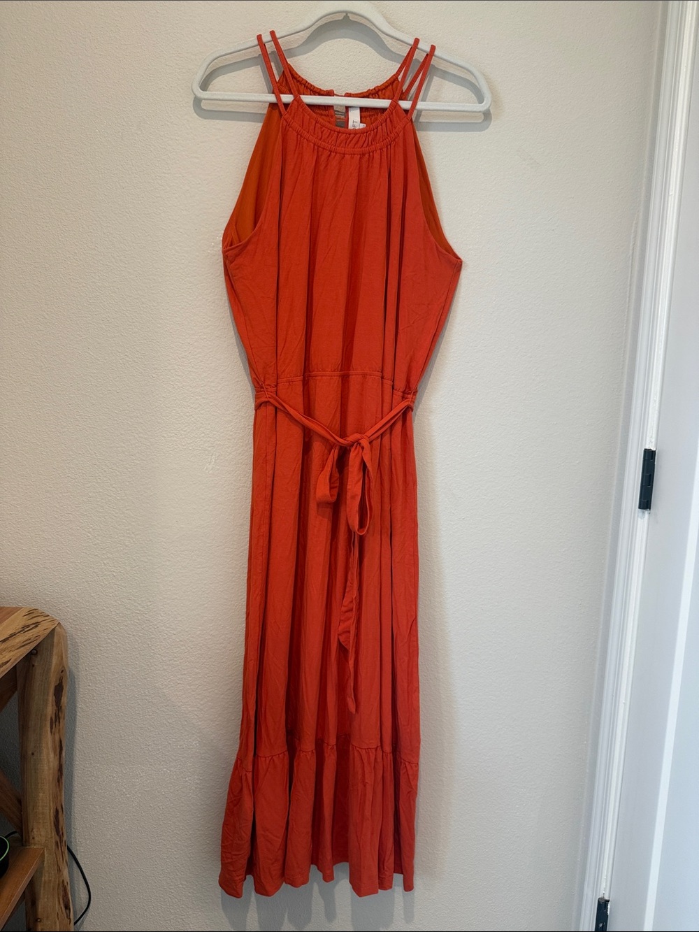 LOFT Flounce Halter Midi Dress with Self Tie Waist - Glowing Ember